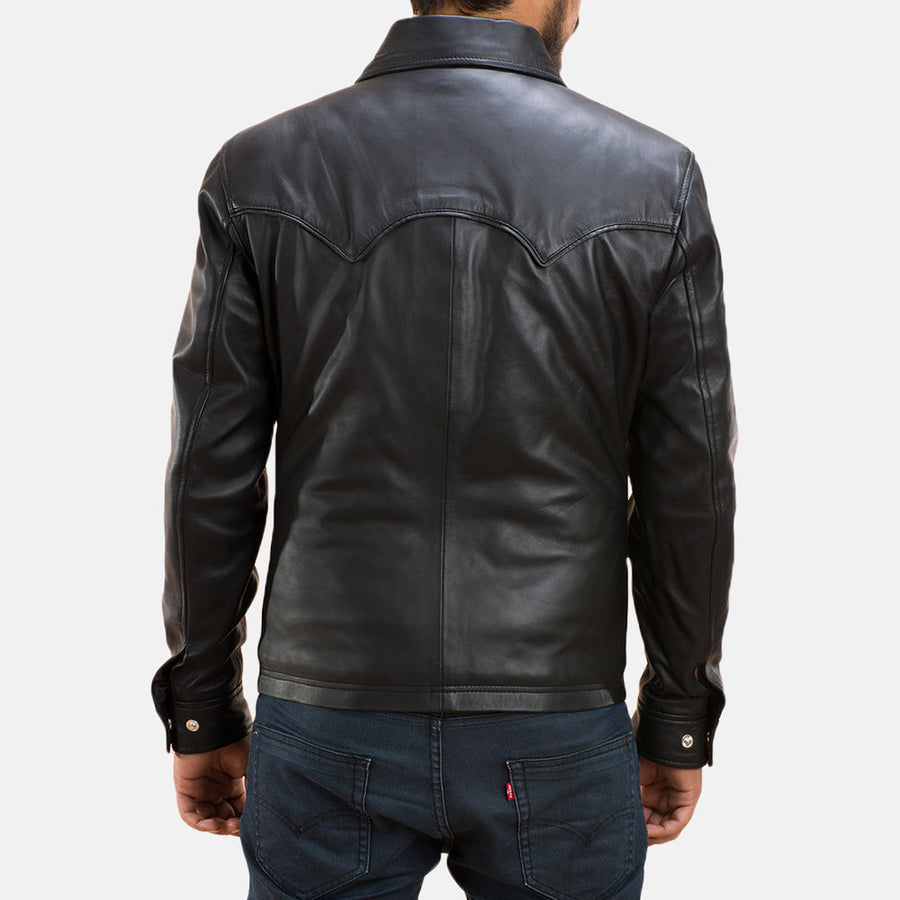 Black sheepskin genuine leather shirt collar jacket for men moto outwear