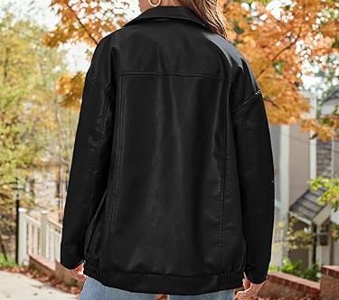 Women Real Leather Jacket - Trendy Bomber Moto Jacket - Oversized Leather Jackets Fall Fashion