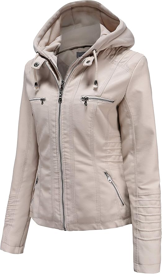 Detachable Hood Women's Real Leather Jacket - Classic Biker Style, Moto Chic Design