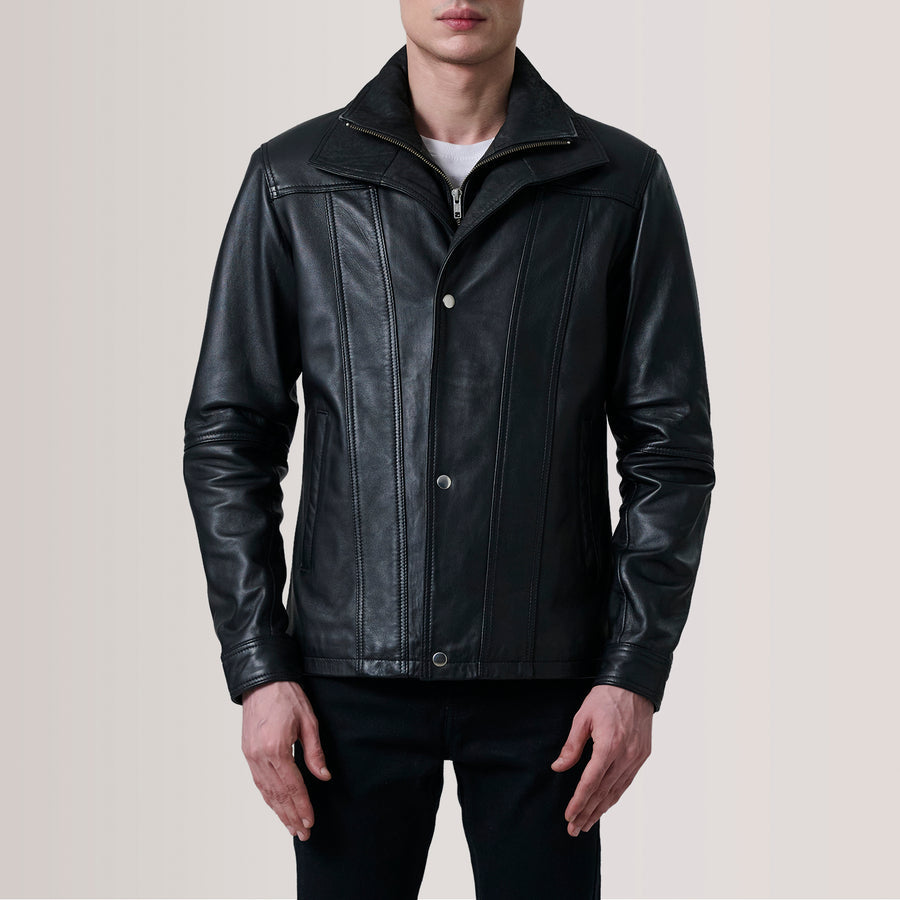 Classic Sheepskin Leather Jackets with Leather-Lined Shirt Collar