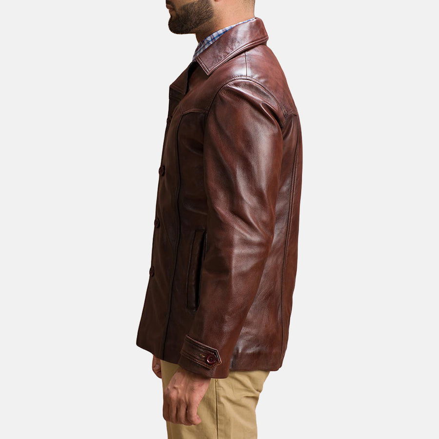Men’s Brown Sheepskin Leather Jacket with Notch Collar