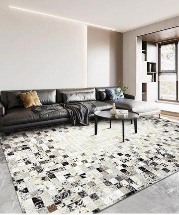 Natural Cowhide Patchwork Rug – Elegant Handmade Design