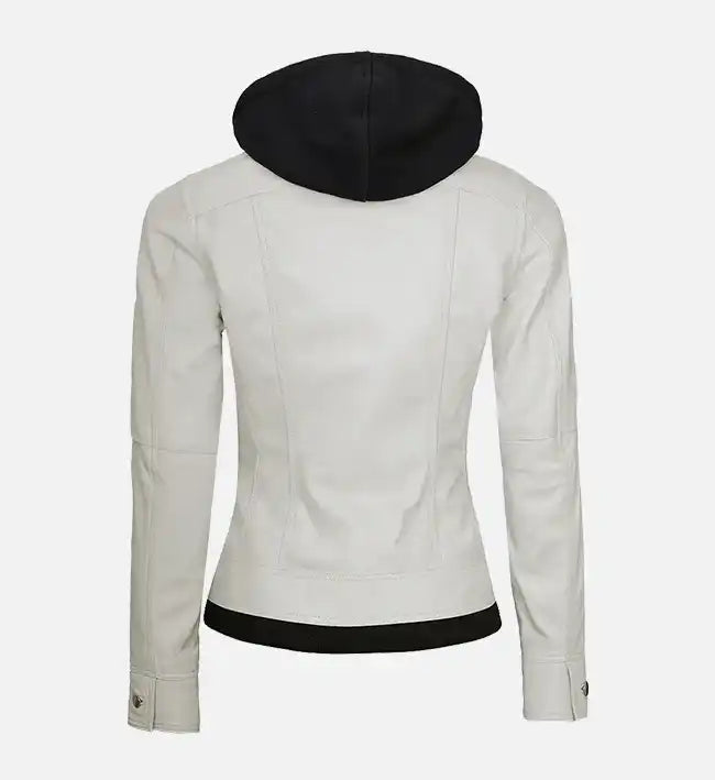Women’s Sheepskin Leather Jacket – Off-White, Pink & Green with Removable Hood