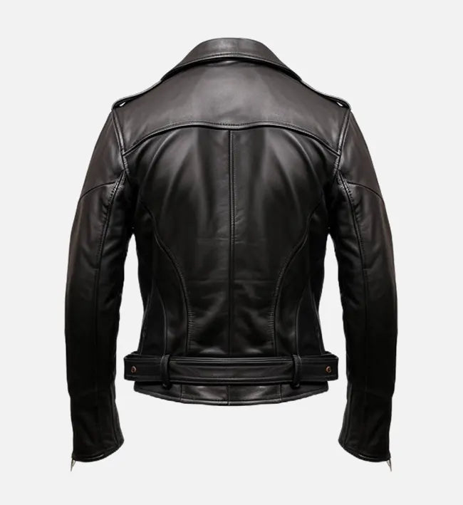 Men’s Sheepskin Leather Biker Jacket with Asymmetrical Zipper