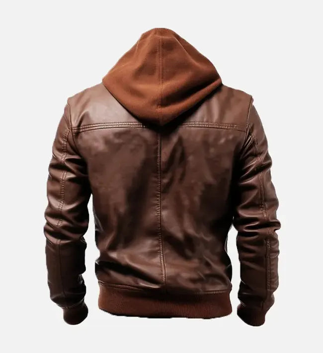 Men’s Vintage Sheepskin Brown Hooded Leather Jacket