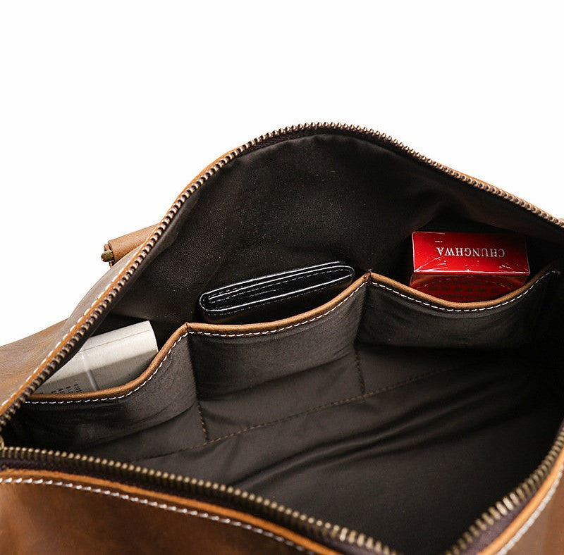Genuine Crazy Horse Leather Duffle Bag | Vintage Weekender Travel Bag for Men & Women