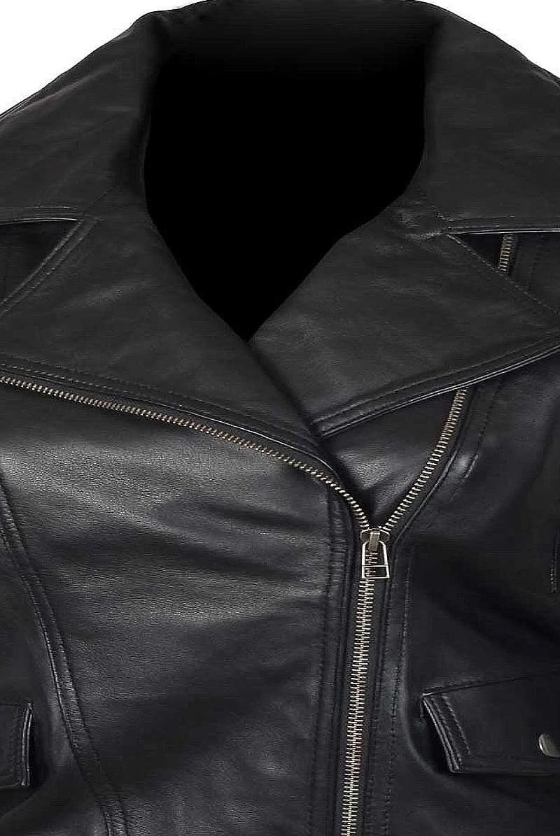 Women's Luxury Lambskin Leather Jacket - Classic Biker Style, Asymmetrical Zip Closure - Tailored Fit, Soft and Supple Genuine Leather