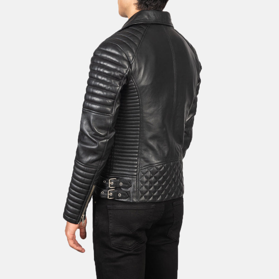 Men’s Semi-Aniline Sheepskin Leather Biker Jacket with Notch Collar