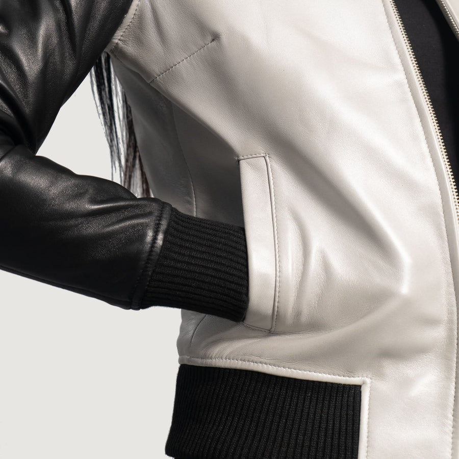 Women’s Sheepskin Leather Varsity Jacket – Silver & Black