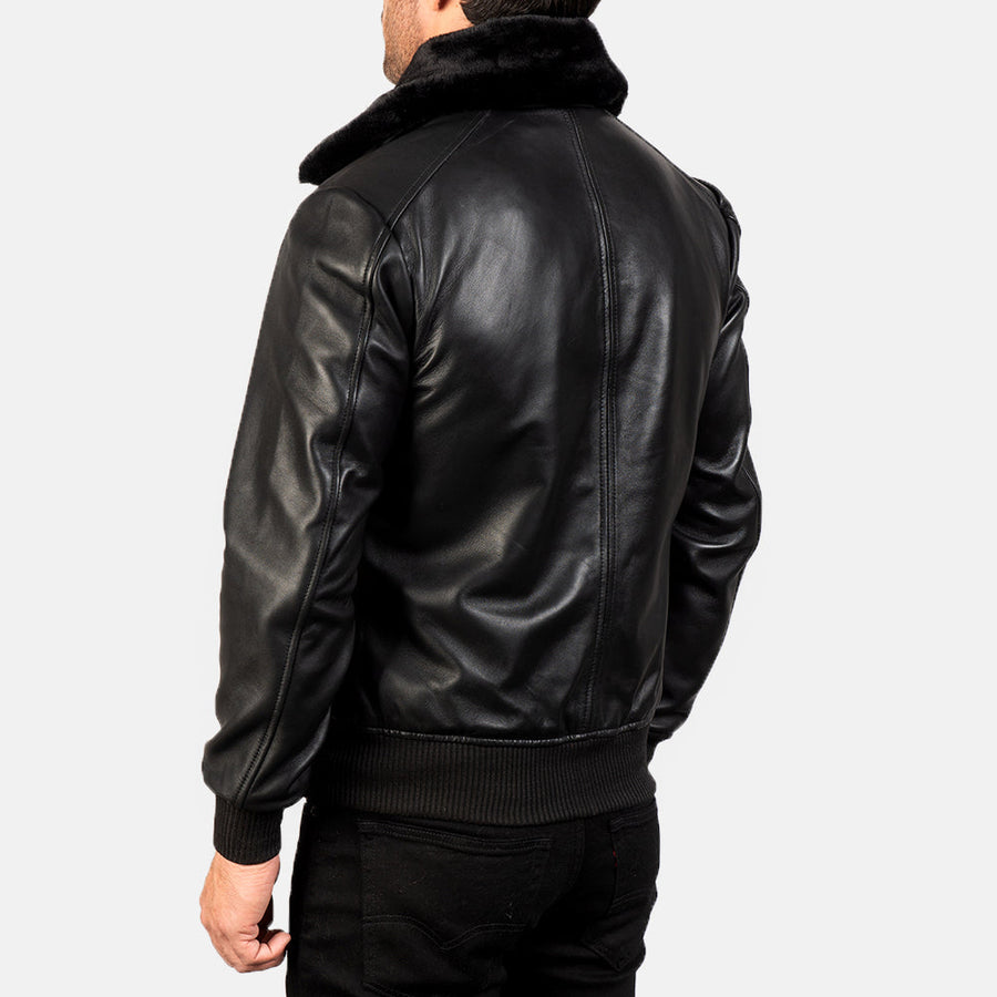 Men’s Semi-Aniline Sheepskin Leather Jacket with Removable Fur Collar