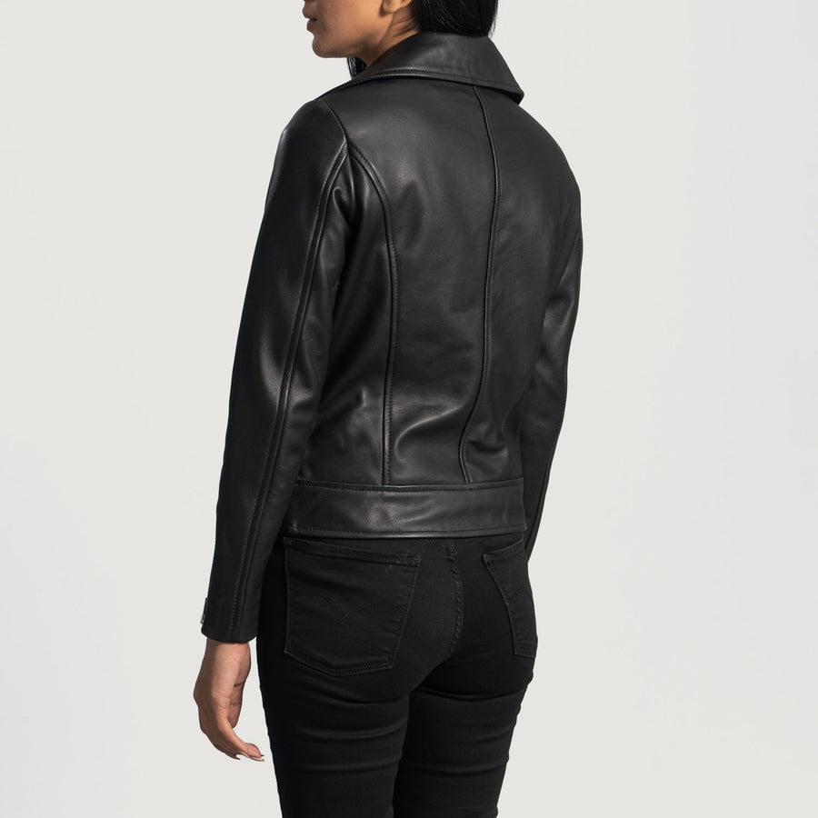 Women's Sheepskin Black Leather Biker Jacket