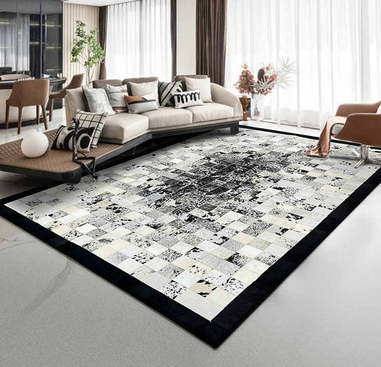 Premium Hair-On Cowhide Leather Patchwork Rectangle Carpet/Rug