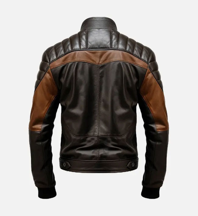 Men’s Café Racer Sheepskin Leather Jacket – Black & Brown Contrast