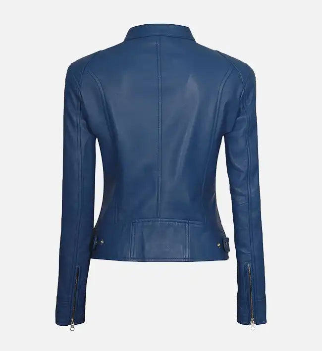 Women’s Signature Sheepskin Blue Café Racer Leather Jacket