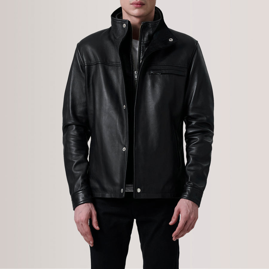 Iconic Sheepskin Leather Jacket with Suede-Lined Shirt Collar
