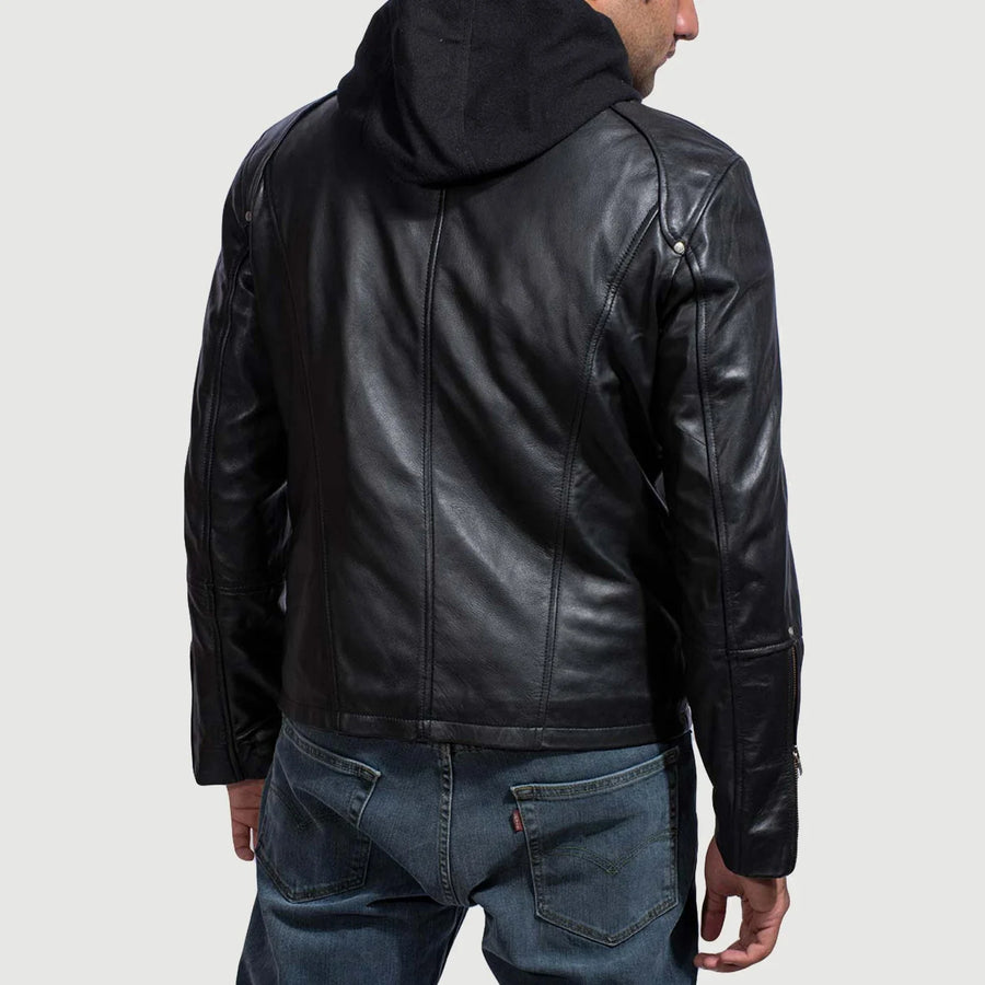 Real Leather Cowhide Jacket with Hood For Men – Timeless Black Style