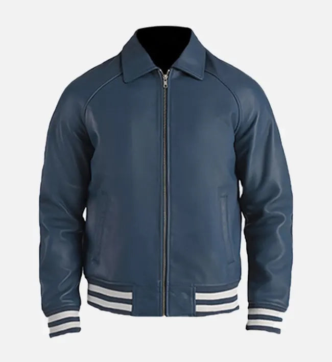 Men’s Genuine Sheepskin Leather Plain Varsity Moto Jacket