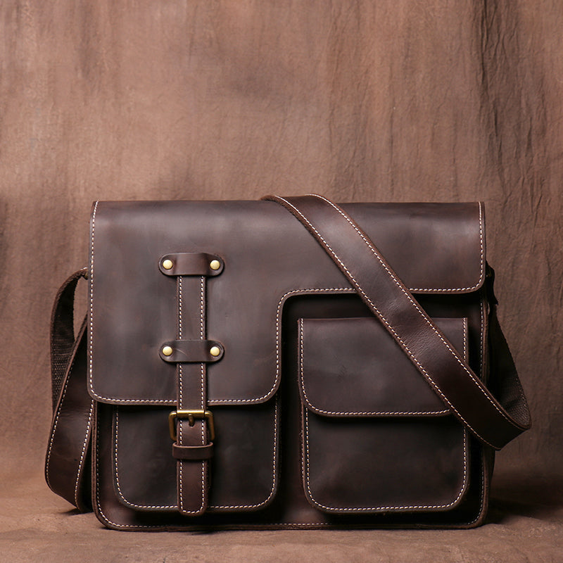 Crazy Horse Leather Laptop Messenger Bag – Vintage Crossbody Business & Office Bag