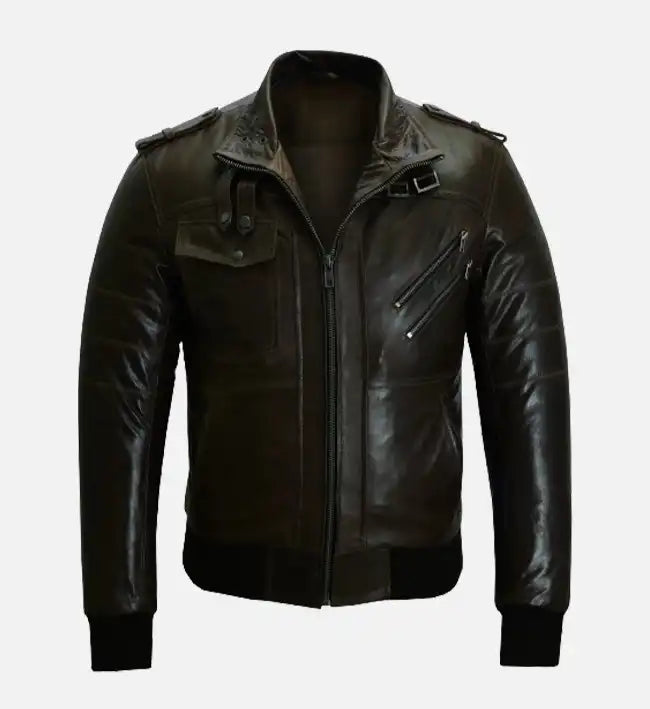 Men’s Sheepskin Slim Fit Brown Bomber Leather Jacket