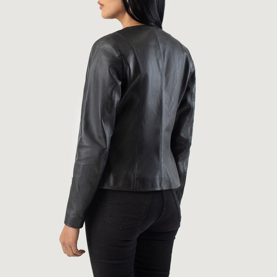Luxury Sheepskin Collarless Leather Jacket For Women