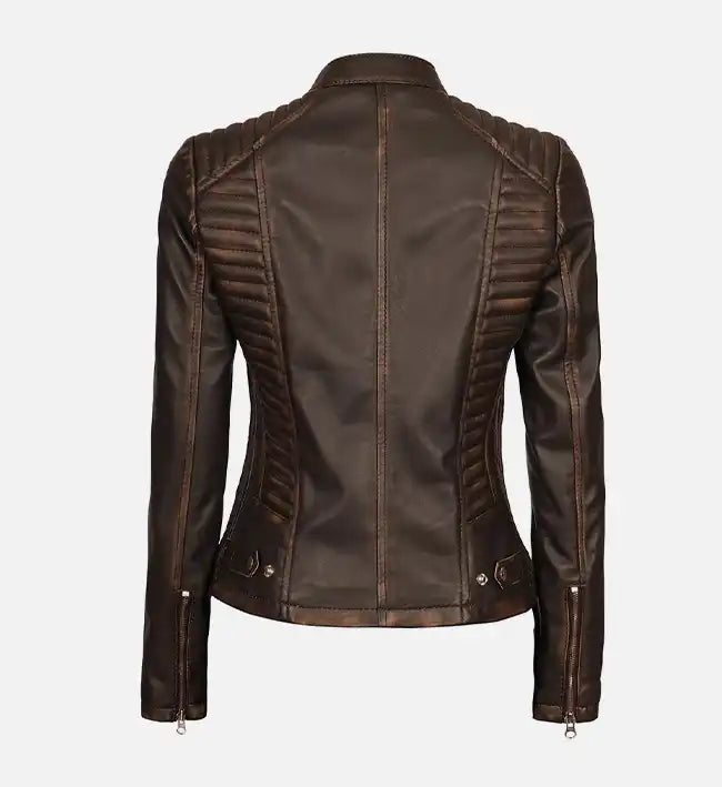 Women’s Sheepskin Dark Brown Rub-off Café Racer Leather Jacket