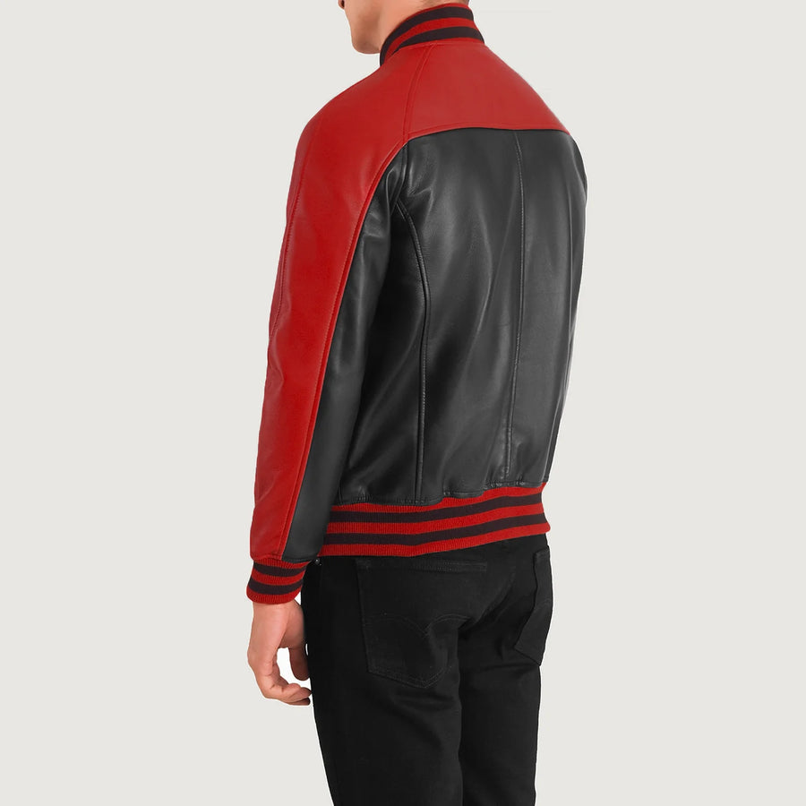 Men’s Semi-Aniline Sheepskin Leather Varsity Jacket with Raglan Sleeves