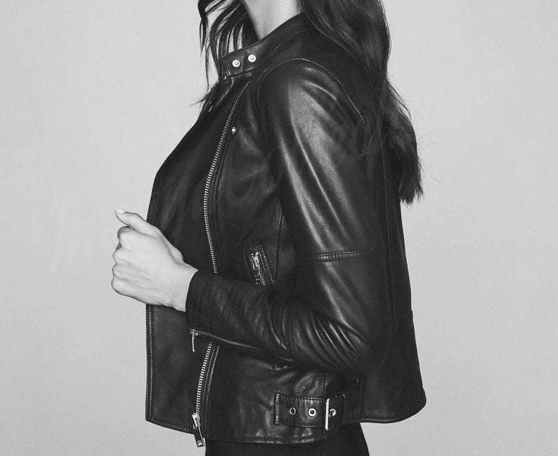 Chic Women's Leather Jacket – Versatile Biker, Moto, Classic Styles for Every Look - Real Leather Jacket for Girls