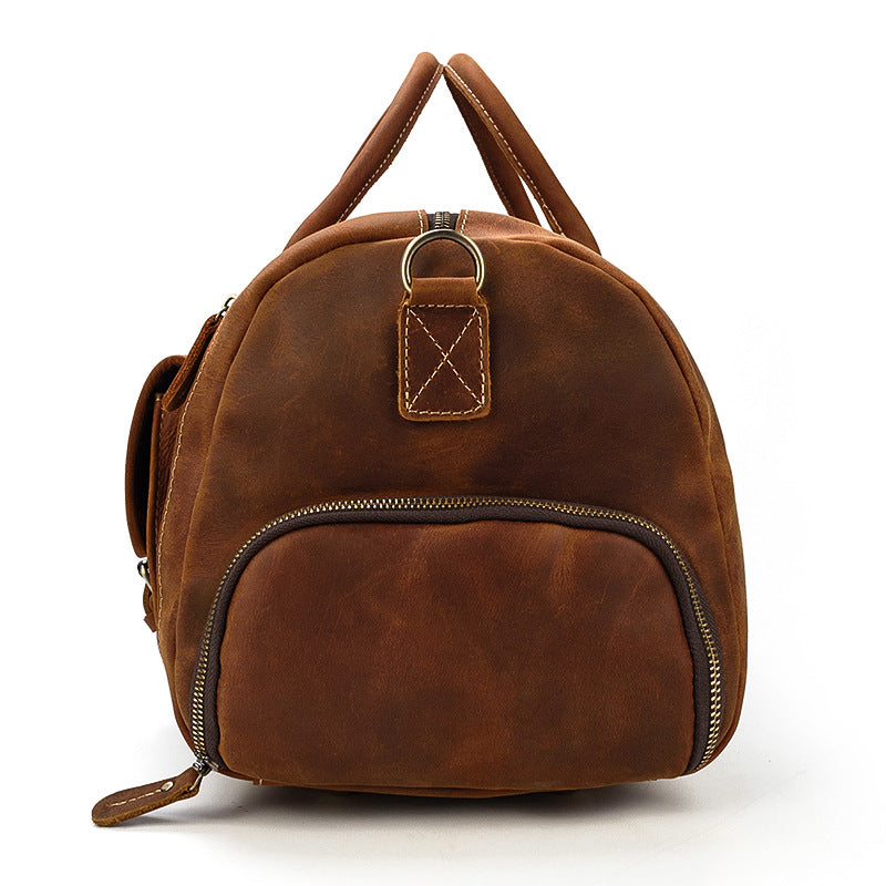 Genuine Crazy Horse Leather Duffle Bag with Shoe Compartment | Weekender Travel Bag