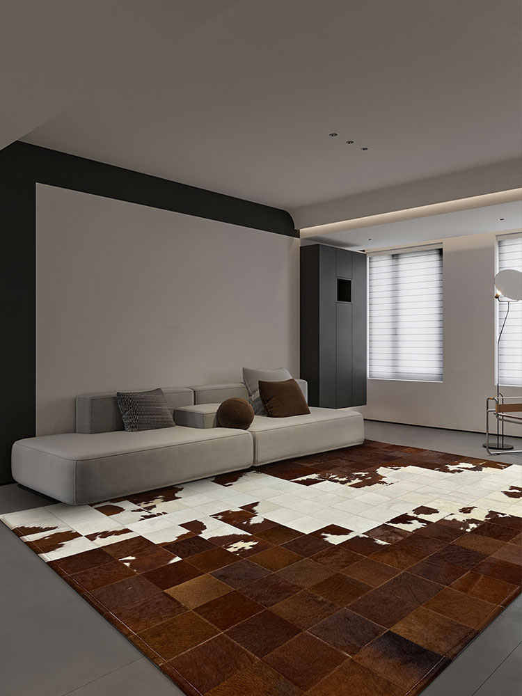 Authentic Hair-On Cowhide Leather Patchwork Rectangle Rug – Handcrafted Luxury