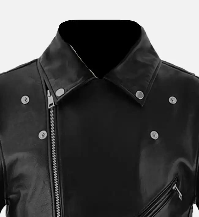 Men’s Black Sheepskin Leather Biker Jacket with Belted Waist