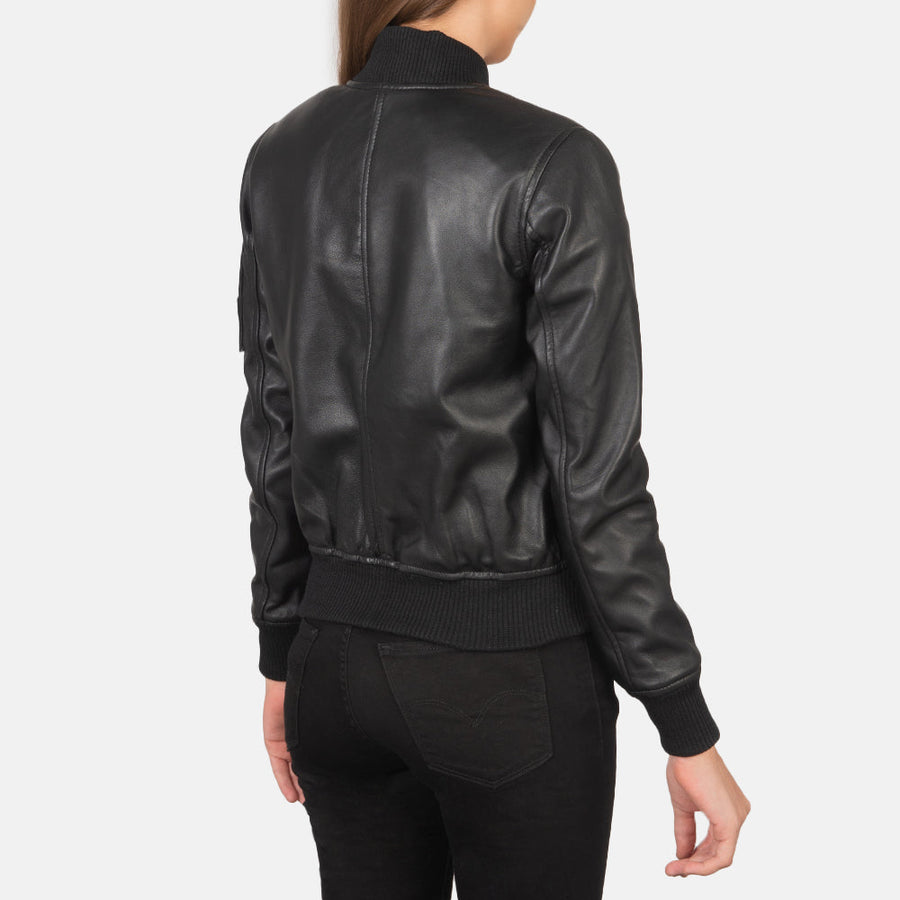Genuine Sheepskin Leather Bomber Jacket For Women