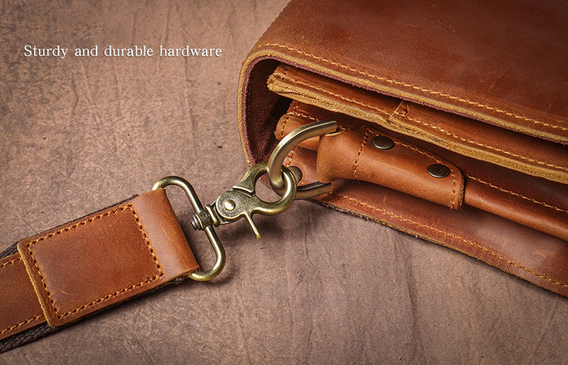 Crazy Horse Leather Laptop Messenger Bag – Vintage Business Briefcase with Shoulder Strap