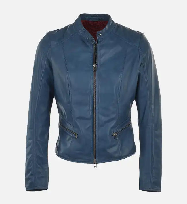 Women’s Sheepskin Leather Bomber Jacket – Classic Quilted Shoulder Design