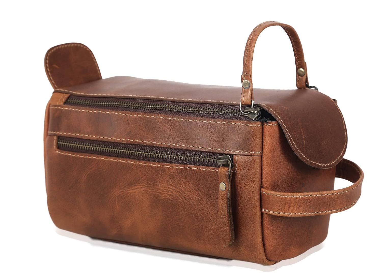 Pure Leather Toiletry Bag - Unisex Travel Dopp Kit - Hand stitched Leather Washbag, Sponge Kit, Ditty Bag, Shaving Kit