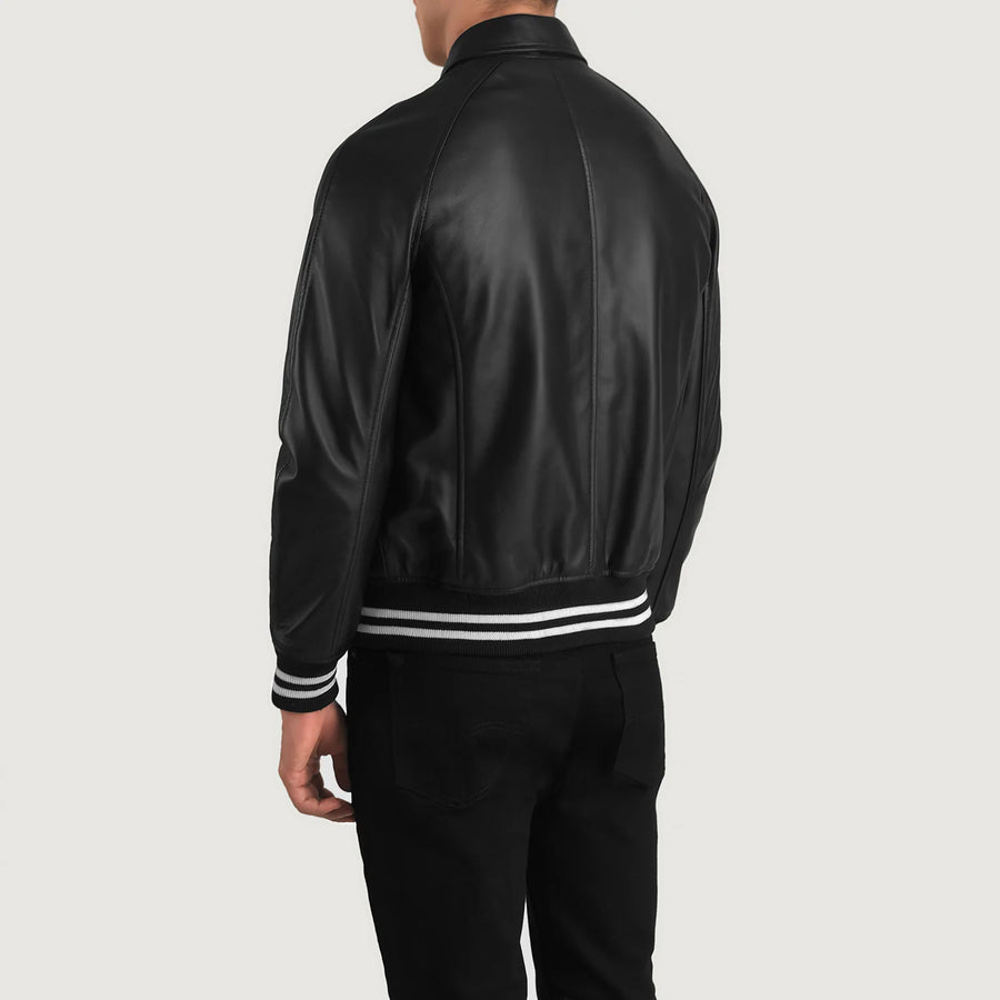 Men’s Semi-Aniline Sheepskin Leather Jacket with Rib Knit Cuffs & Hem