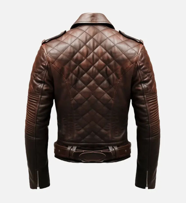 Men’s Sheepskin Leather Jacket – Brown with Quilted Design & Wide Lapel Collar
