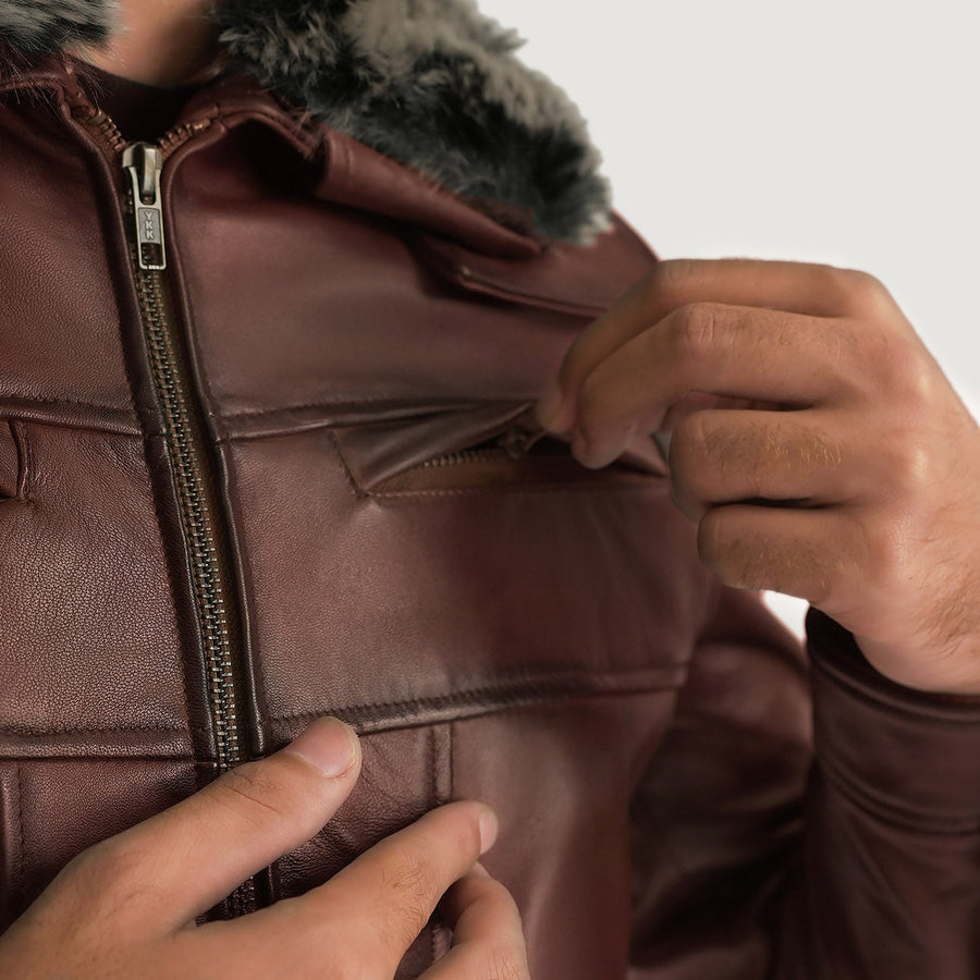Iconic Distressed Brown Sheepskin Leather Jacket with Detachable Faux Fur Collar