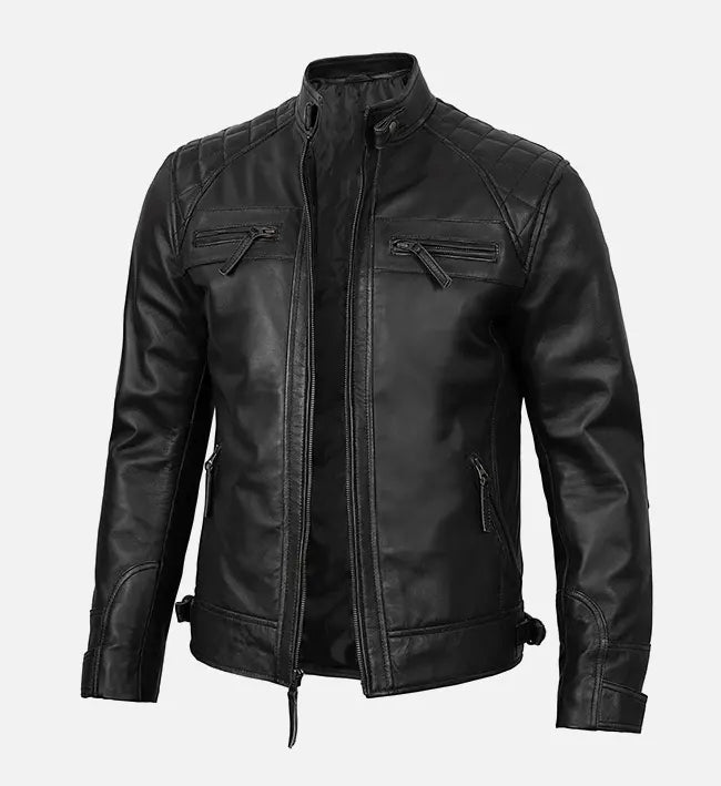 Men’s Sheepskin Premium Black Café Racer Jacket