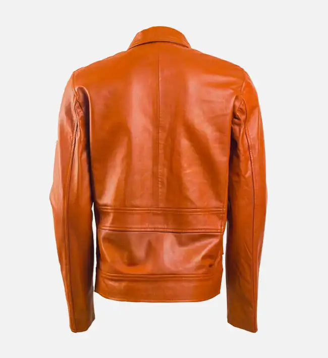 Genuine Sheepskin Brown & Black Leather Jacket with Zip Pocket For Men