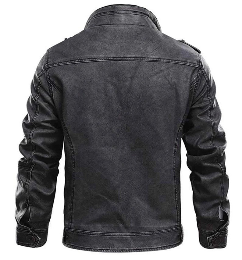 Men's Genuine Leather Biker Jacket - Black Full Grain Real Leather Moto Jacket with Zip Closure