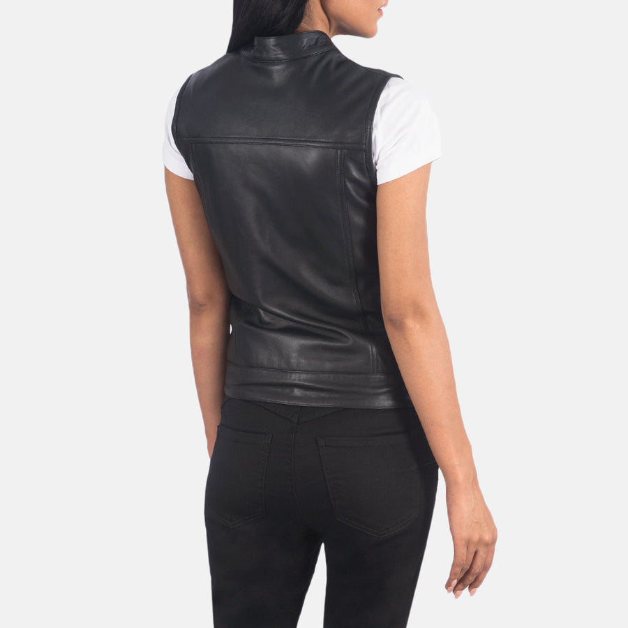 Women’s Black & Brown Sheepskin Leather Vest with Quilted Lining