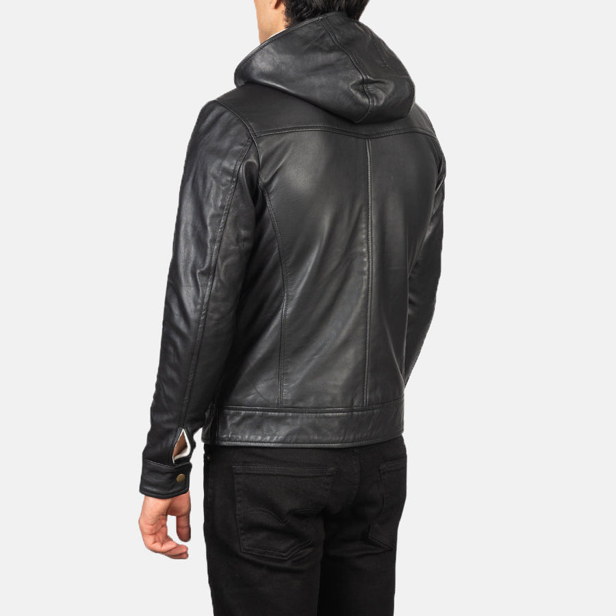 Men’s Hooded Sheepskin Leather Jacket with Fleece Lining