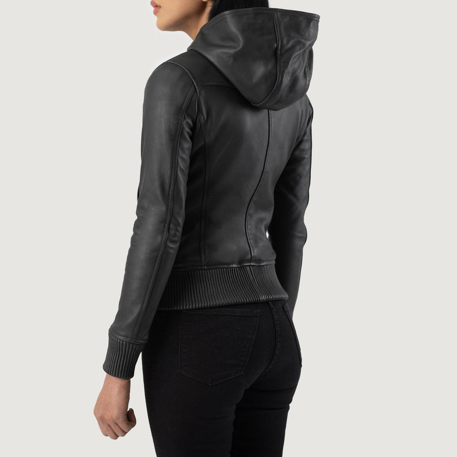Women’s Hooded Sheepskin Leather Jacket with Fleece Lining
