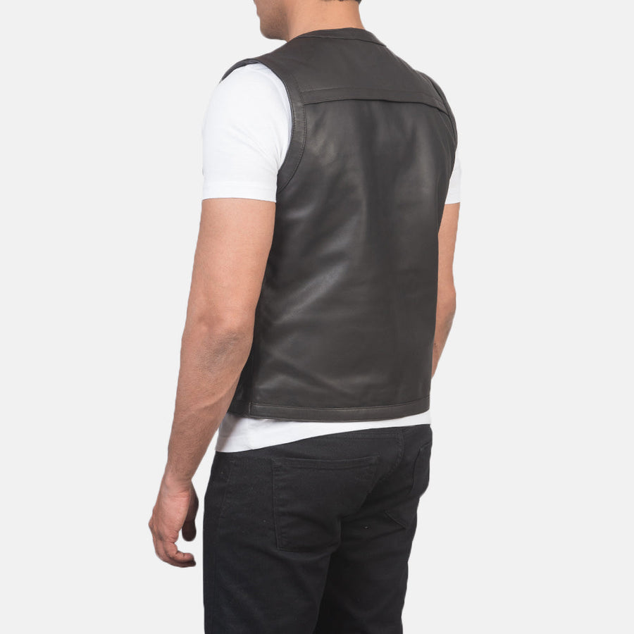 Men’s Brown Semi-Aniline Sheepskin Leather Vest with D-Rings