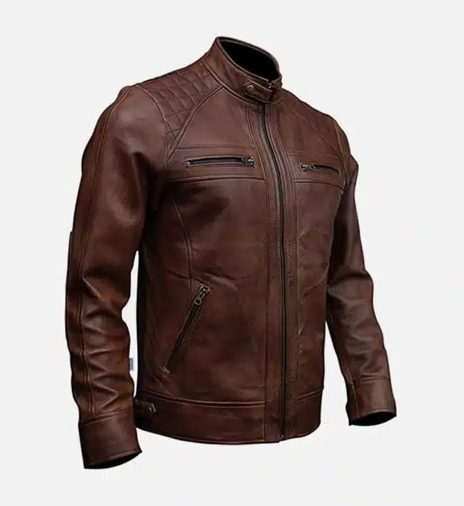 Men’s Genuine Sheepskin Brown Moto Biker Leather Jacket