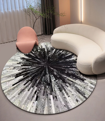 Handmade Natural Hair-On Cowhide Patchwork Round Rug – Rustic Elegance