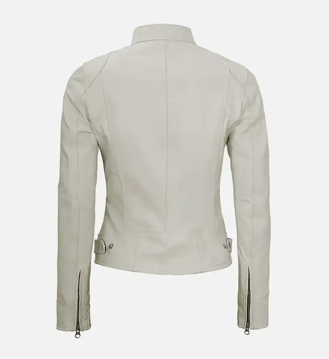Women’s Sheepskin Leather Jacket – White & Yellow with Streamlined Design