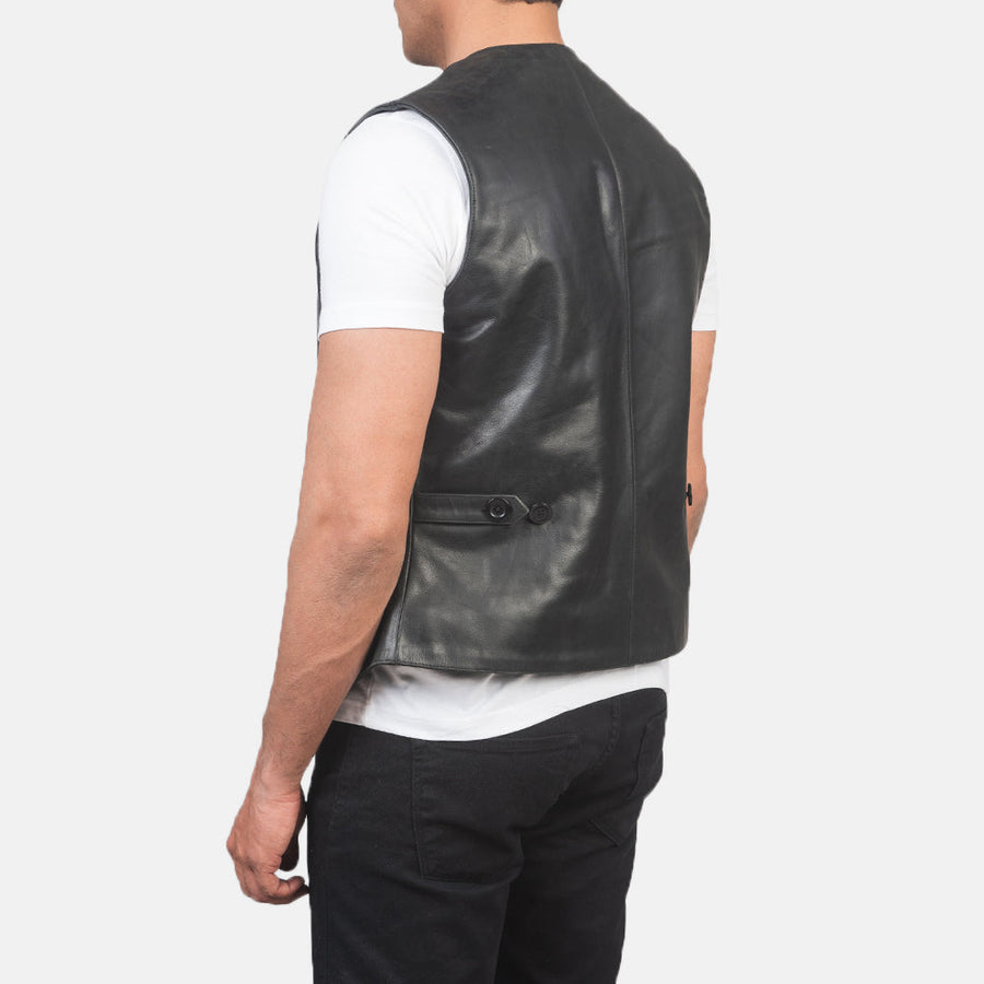 Men’s Pull-Up Cowhide Leather Vest – 5 Button Closure
