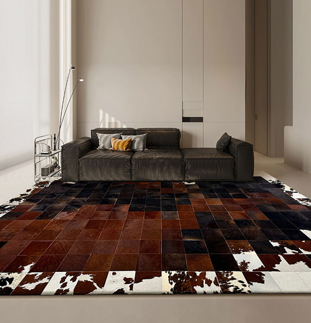 Luxurious Handmade Cowhide Leather Patchwork Rectangle Rug/Carpet