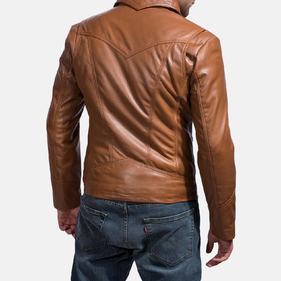Men’s Brown Sheepskin Leather Jacket with Shirt Collar